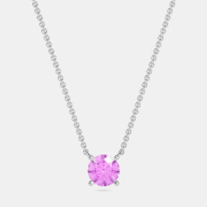 10K Round Created Pink Sapphire Birthstone Solitaire Pendant (2.00 ctw)