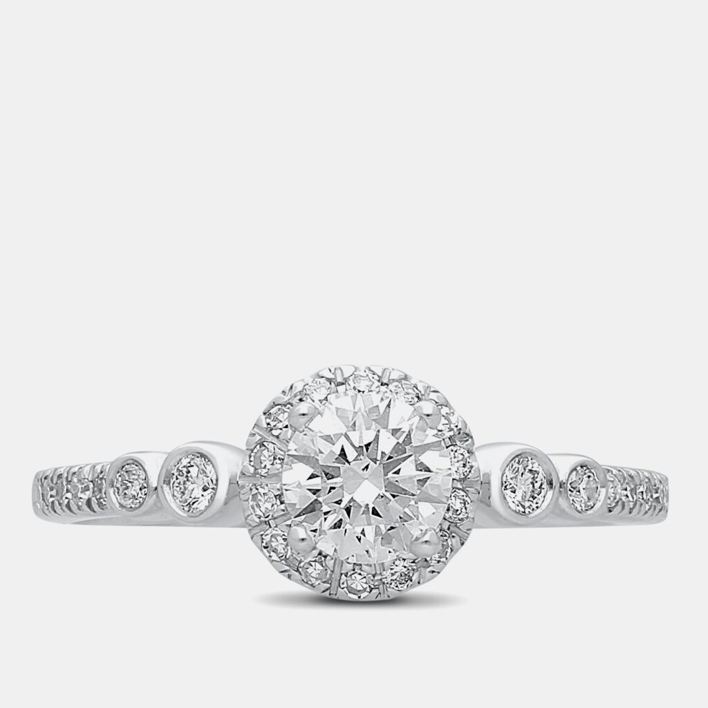 14K White gold 0.80Ct Round Cut Halo Lab Grown Diamonds Bridal Ring US 7