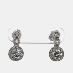 14K Yellow gold Blue Round Cut White Halo Lab Grown Diamonds Earrings (0.903Ct)