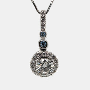 14K White gold Blue Round Cut White Halo Lab Grown Diamonds Pendant (0.68Ctw)