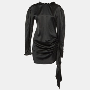 Magda Butrym Black Silk & Wool Draped Mini Dress S