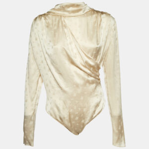 magda butrym cream floral jacquard silk favara draped bodysuit m