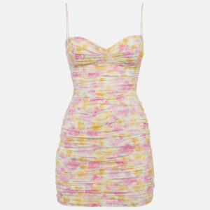 magda butrym multicolor floral print crepe draped sleeveless mini dress s