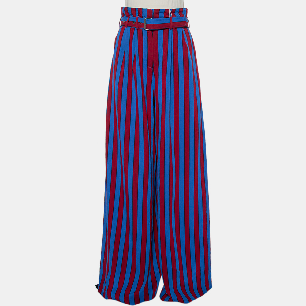 luxury-women-maison-martin-margiela-new-clothes-p421027-011 Maison Martin Margiela Red & Blue Striped Synthetic Belted Palazzo Pants M