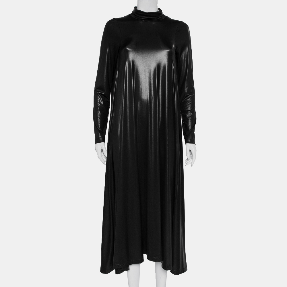 luxury-women-maison-martin-margiela-new-clothes-p434025-010 Maison Martin Margiela Black Metallic Knit Turtleneck Flared Maxi Dress S