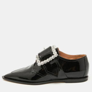 Maison Martin Margiela Black Patent Leather Crystal Embellished Buckle Flats Size 39