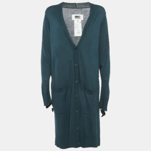 Maison Martin Margiela Dark Green Button Front Tie-Up Detail Cardigan S