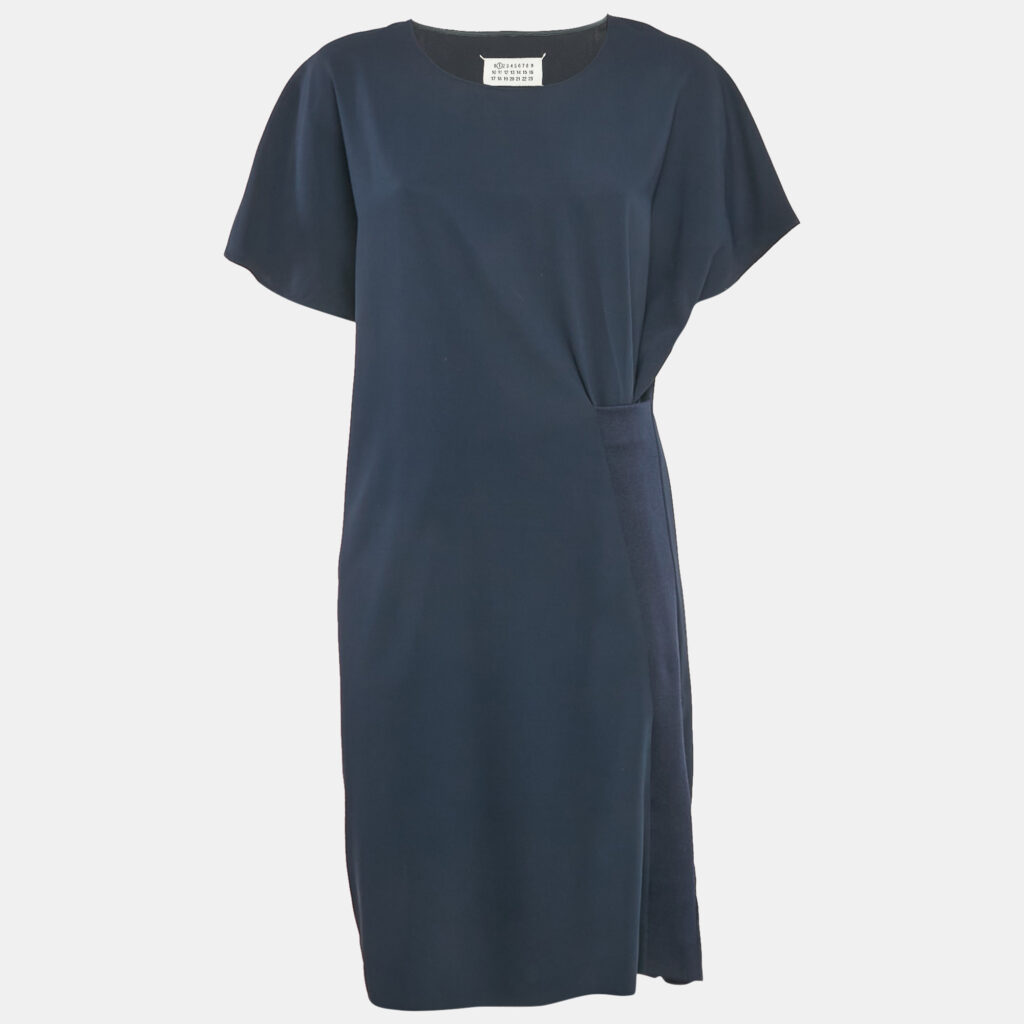 luxury-women-maison-martin-margiela-used-clothes-p1114374-003 Maison Martin Margiela Navy Blue Rib Knit Trim Crepe Short Dress L