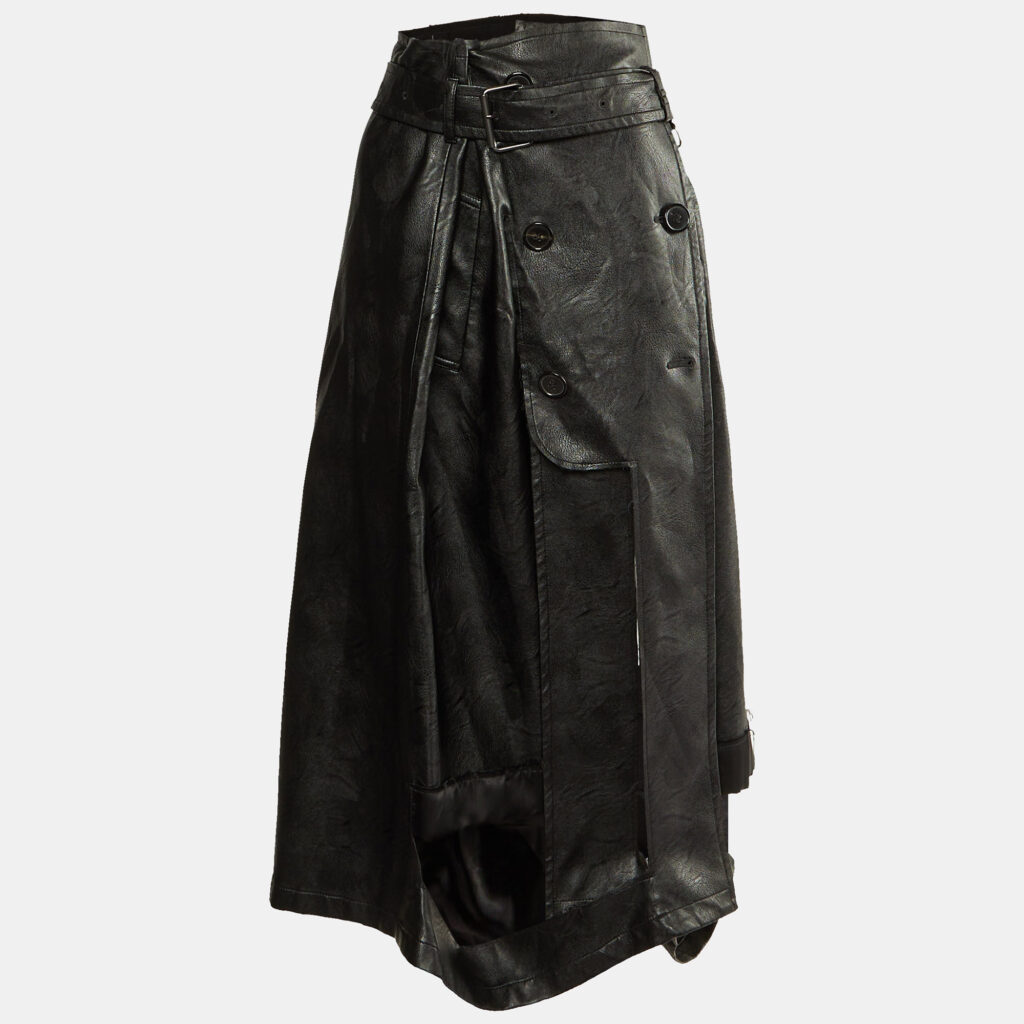 Maison Martin Margiela Black Faux Leather & Chiffon Midi Skirt M