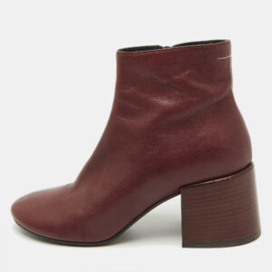 Maison Martin Margiela Burgundy Leather Block Heel Ankle Boots Size 39