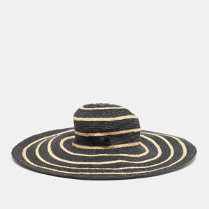 Maison Michel Paris Black Striped Straw Ursula Hat L