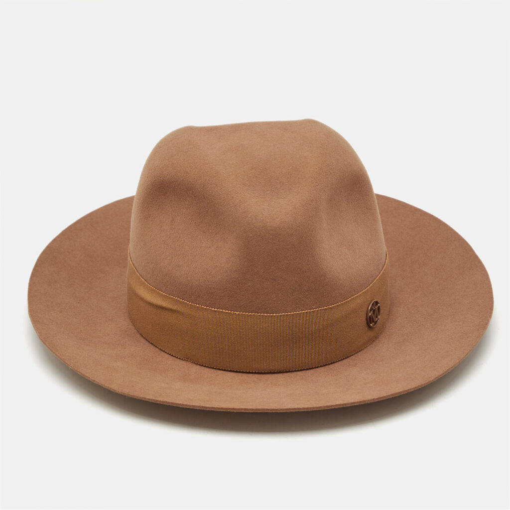 luxury-women-maison-michel-paris-used-accessories-p1158562-003 Maison Michel Paris Camel Brown Felt Henrietta Fedora Hat M