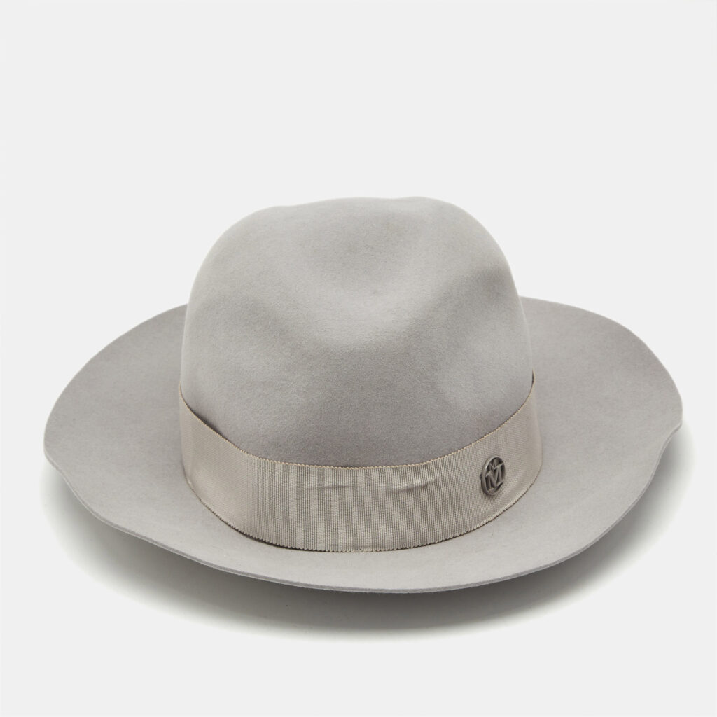luxury-women-maison-michel-paris-used-accessories-p1158601-001 Maison Michel Paris Grey Felt Henrietta Fedora Hat M