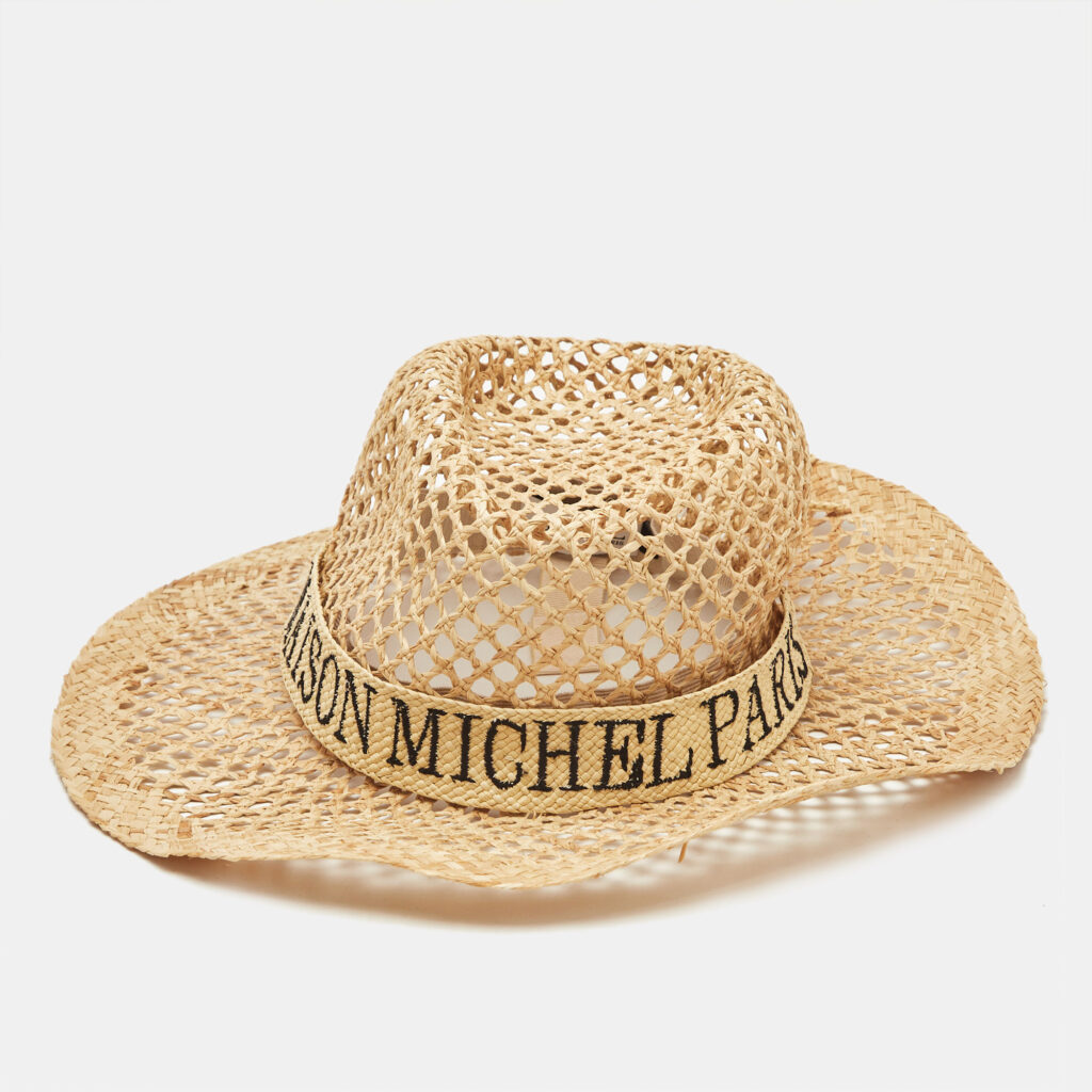 luxury-women-maison-michel-paris-used-accessories-p1158660-001 Maison Michel Paris Beige Straw Sun Hat M
