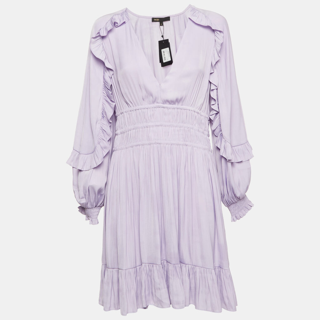 luxury-women-maje-new-clothes-p1033480-004 Maje Light Purple Satin Ruffled Ralya Short Dress XL