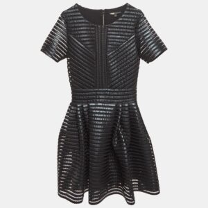 Maje Black Roybridge Striped Mesh Flared Mini Dress S