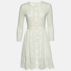 Maje Ecru White Patterned Knit Button Front Roxo Mini Dress S