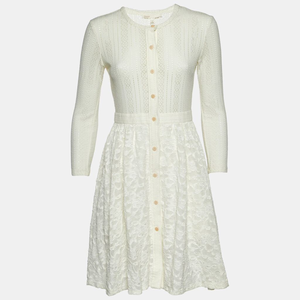 luxury-women-maje-new-clothes-p1102287-003 Maje Ecru White Patterned Knit Button Front Roxo Mini Dress S