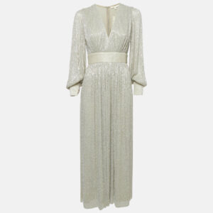 Maje Grey Lurex Plisse Long Dress M
