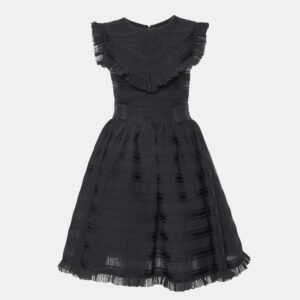 Maje Black Patterned Jersey Ruffled Mini Dress S