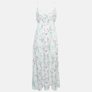Maje White Printed Jacquard Lace-Up Back Midi Dress S