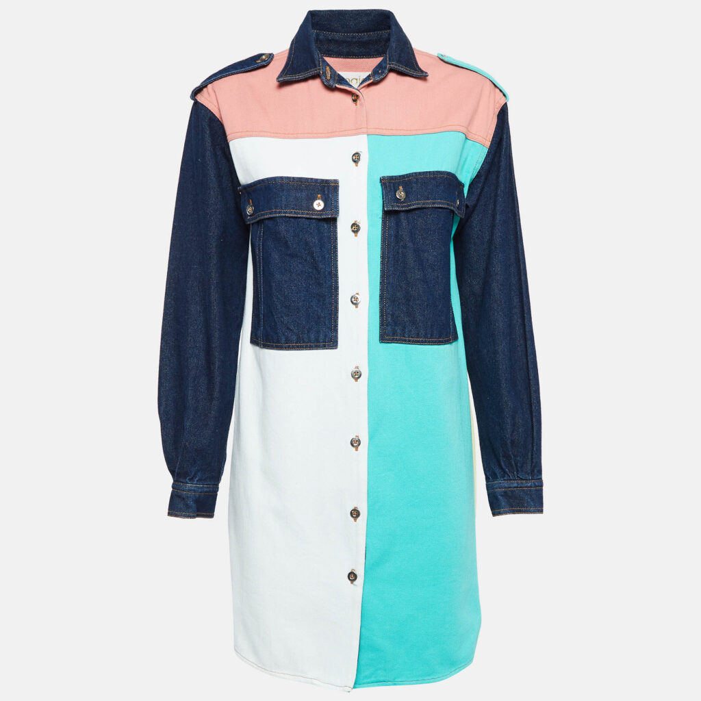 luxury-women-maje-used-clothes-p1032621-001 Maje Colorblocked Denim Buttoned Short Dress S