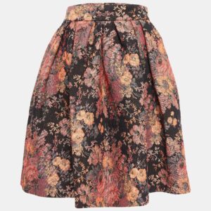 Maje Black Jacquard Lurex Pleated Knee-Length Skirt L