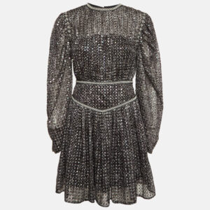 Maje Black Sequin Crepe Pleated Mini Dress S