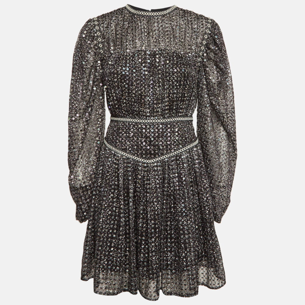 luxury-women-maje-used-clothes-p1037113-001 Maje Black Sequin Crepe Pleated Mini Dress S