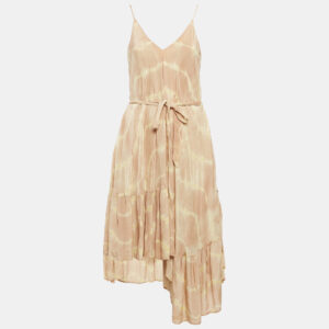 Maje Beige Risotype Tie-Dye Crepe Asymmetric Midi Dress One Size