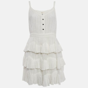 Maje White Swiss Dots Chiffon Tiered Rustivan Short Dress L