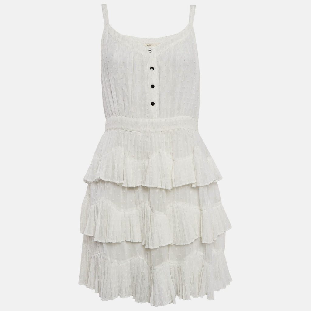 luxury-women-maje-used-clothes-p1042582-002 Maje White Swiss Dots Chiffon Tiered Rustivan Short Dress L