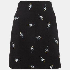 Maje Black Horseshoe Embroidered Crepe Trapeze Mini Skirt M