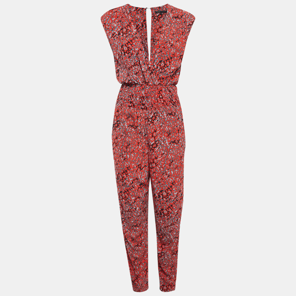 luxury-women-maje-used-clothes-p1042971-003 Maje Red Printed Crepe Smocked Detail Jumpsuit M
