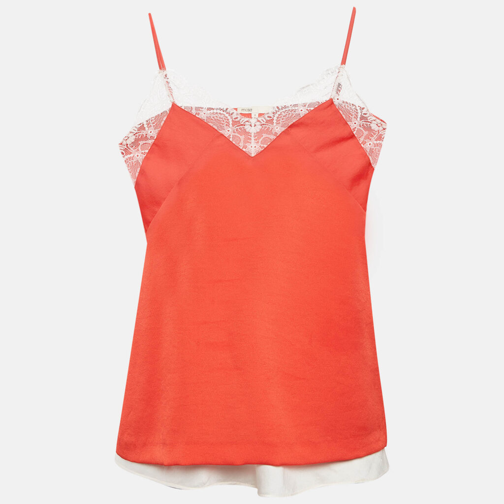 luxury-women-maje-used-clothes-p1043598-002 Maje Orange/White Crepe and Satin Lace Trim Camisole Top Set of 2 M/L