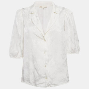 Maje White Ecru Jungle Jacquard Satin Shirt M