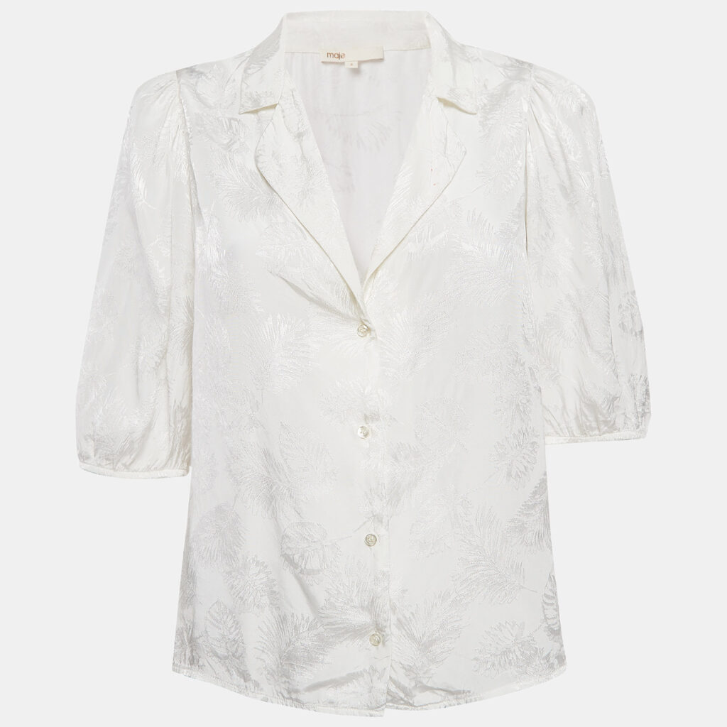 luxury-women-maje-used-clothes-p1043922-002 Maje White Ecru Jungle Jacquard Satin Shirt M
