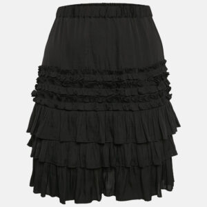 Maje Black Crepe Ruffled Mini Skirt L