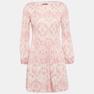 Maje White/Pink Paisley Print Crepe Pleated Mini Dress XS
