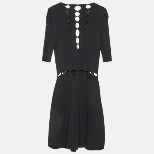 Maje Black Rib Knit Cut-Out Beaded Mini Dress M