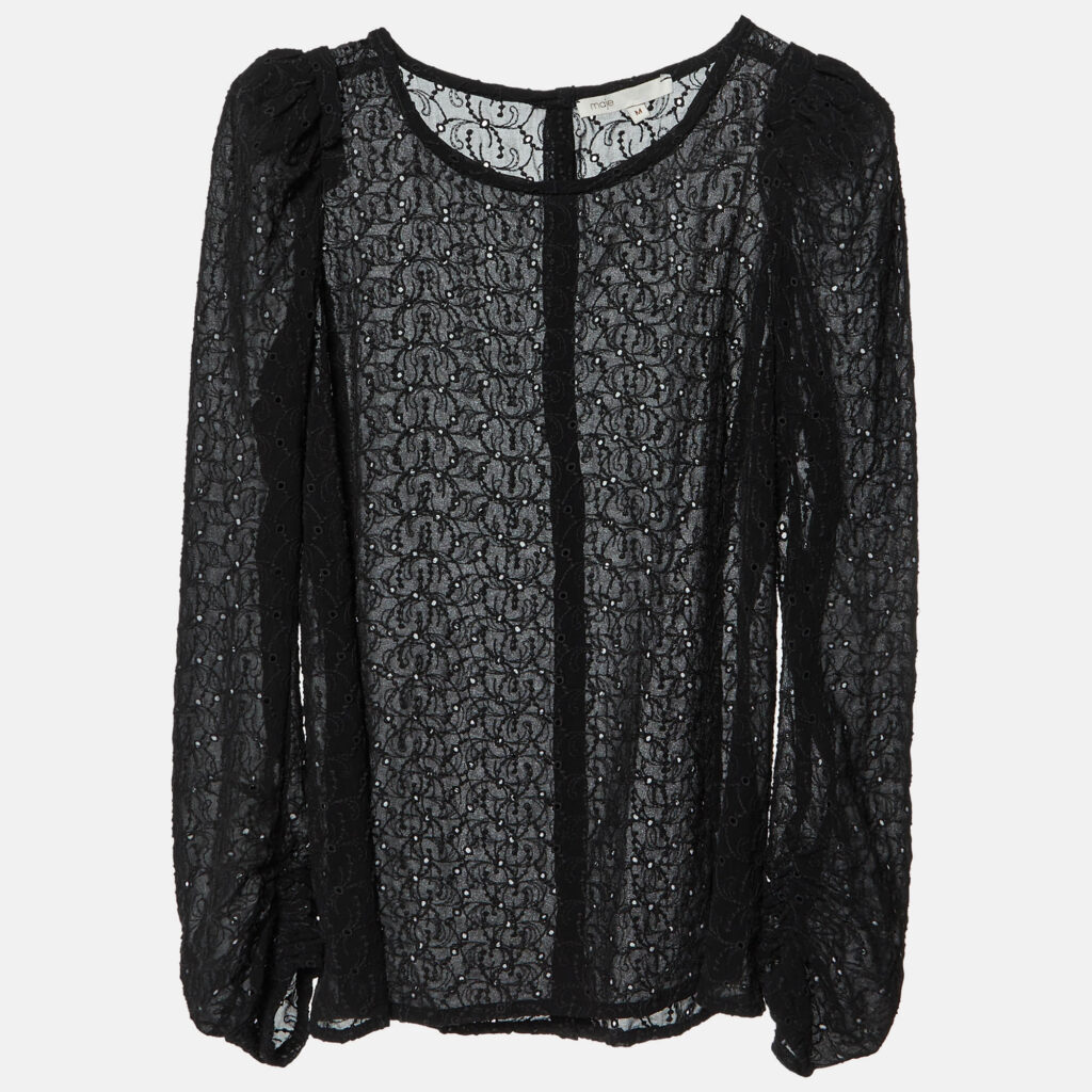 Maje Black Embroidered Crepe Top M