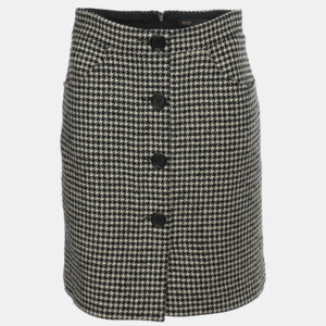 Maje White/Black Wool Blend Button Detail Mini Skirt M