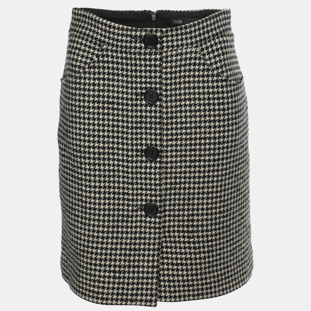 luxury-women-maje-used-clothes-p1074073-010 Maje White/Black Wool Blend Button Detail Mini Skirt M