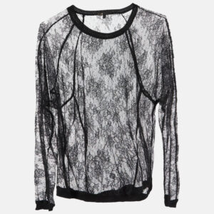 Maje Black Floral Lace Full Sleeve Top M