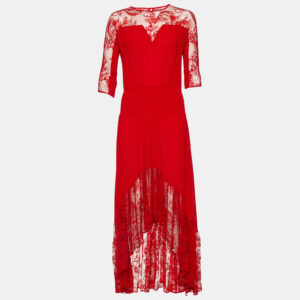 Maje Rouge Crepe & Lace Ritema Midi Dress M