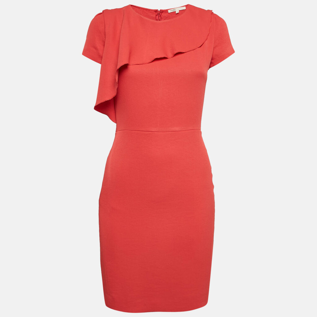 luxury-women-maje-used-clothes-p1086340-005 Maje Red Crepe Ruffled Neck Mini Dress S