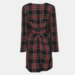 Maje Multicolor Check Fabric Draped Plaid Dress M