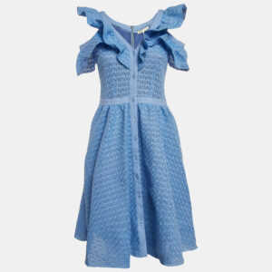 Maje Blue Lace Ruffled Cold Shoulder Reglisse Dress L
