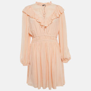 Maje Orange Crepe Ruffled Mini Dress L