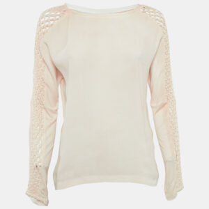 Maje Beige Crepe Sleeve Macrame Detail Top S